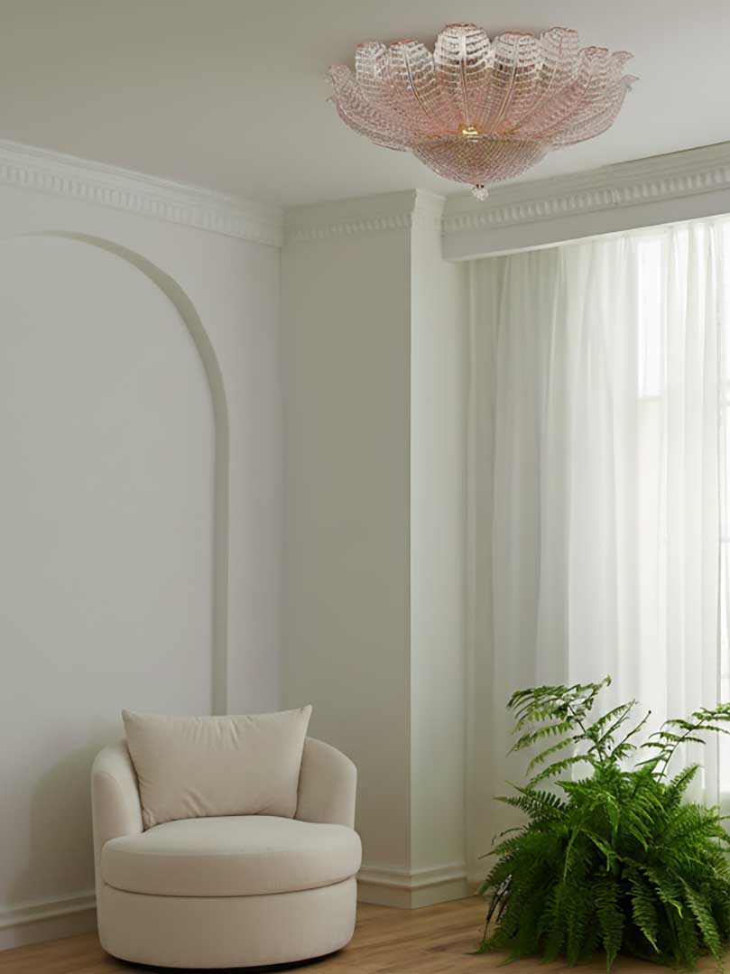 Murano taklampa – Blomst – Rosa Matt guld med patina