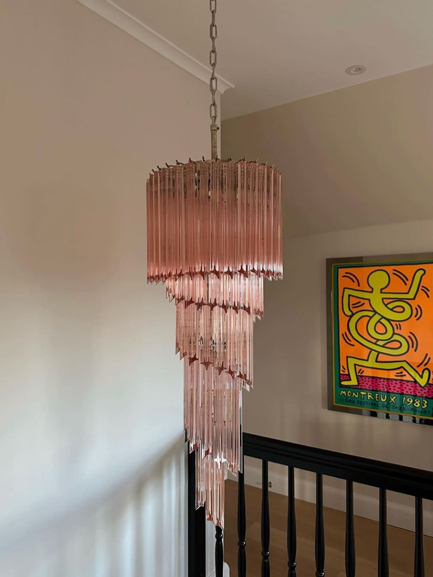Murano lysekrone - Spiral - 86 prismer - Rosa Krom blank