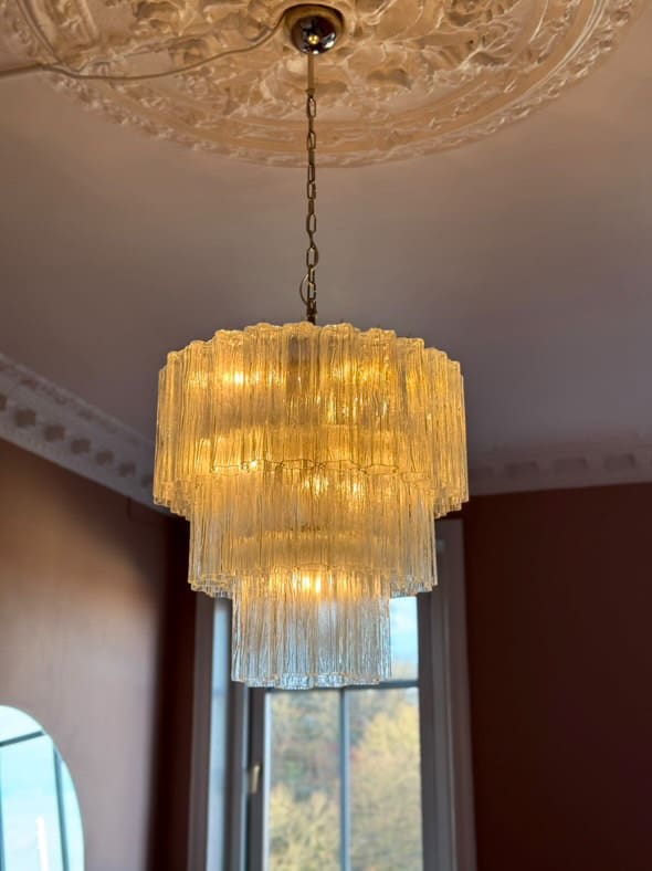 Murano Lysekrone - 52 tuber - Klar Krom blank