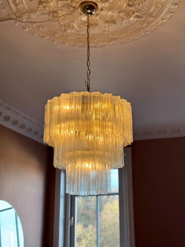 Murano Lysekrone - 52 tuber - Klar Krom blank