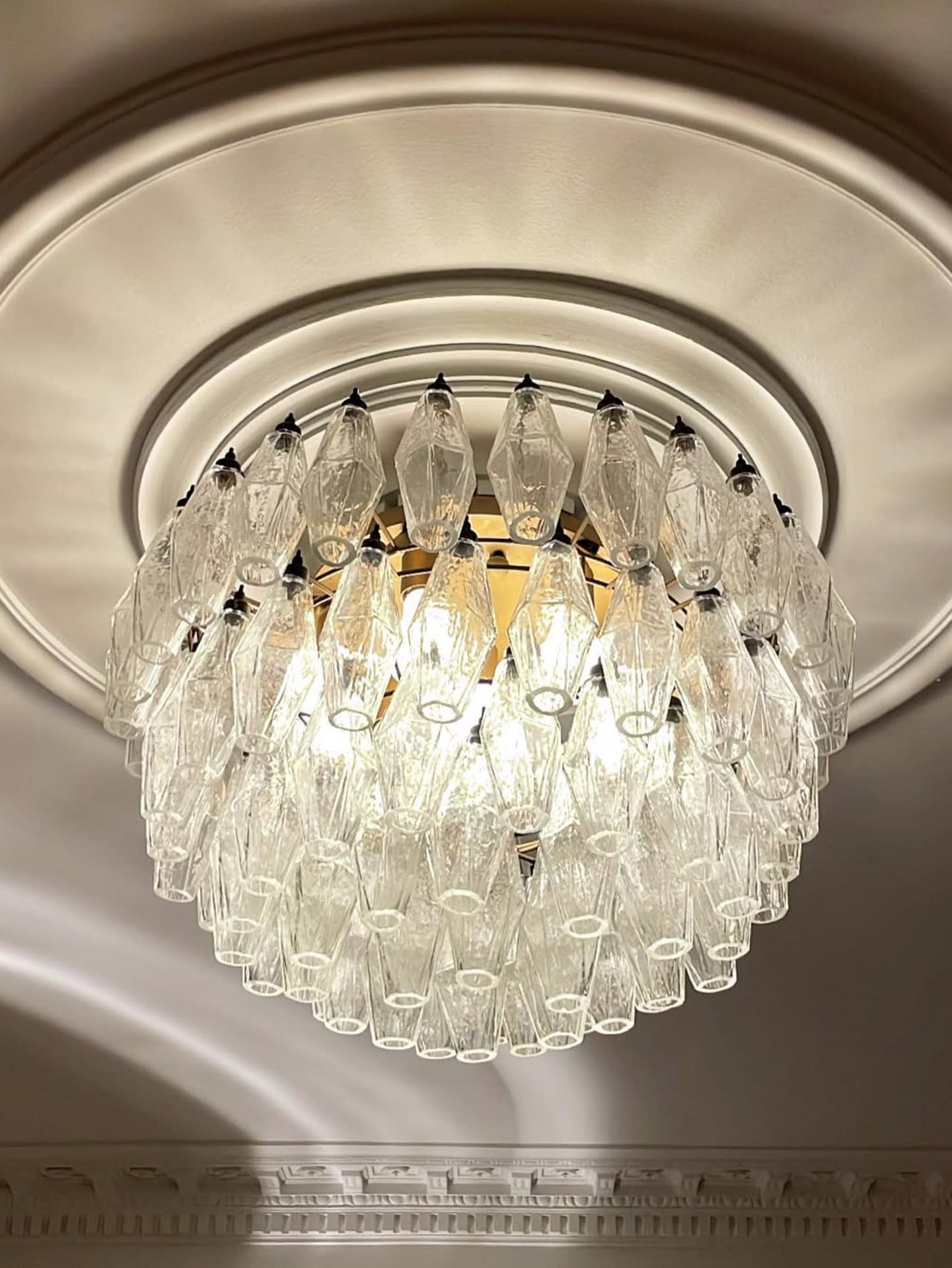 Murano lysekrone - Poliedri - 84 glas - Klar Mat guld patineret