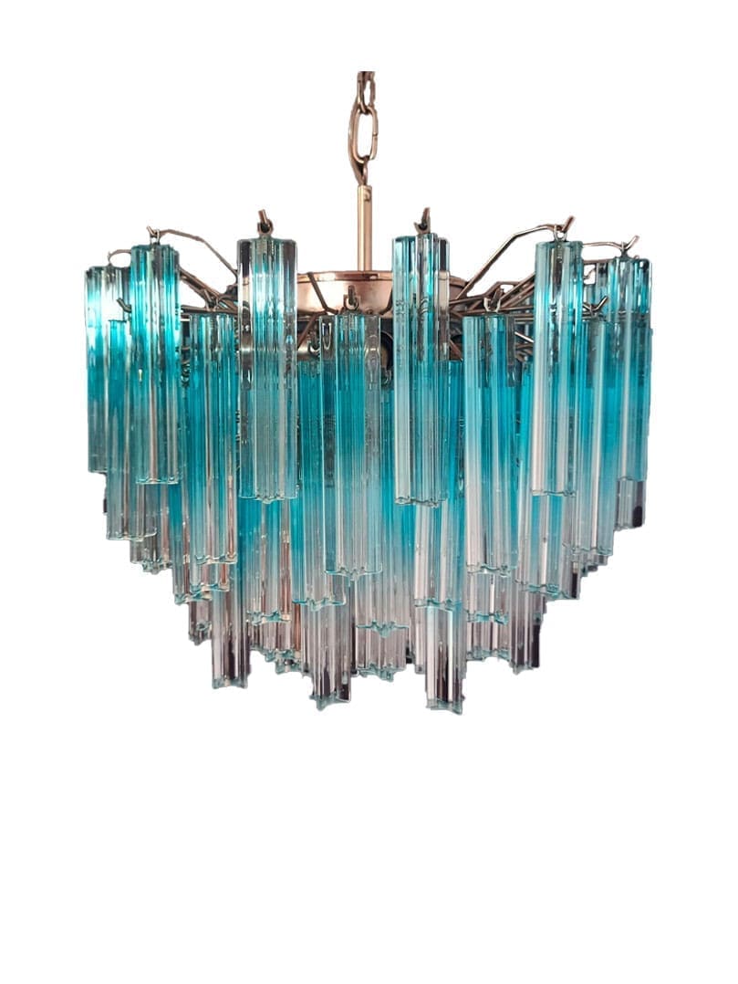 Murano Lysekrone - 107 prismer - Blå Krom blank