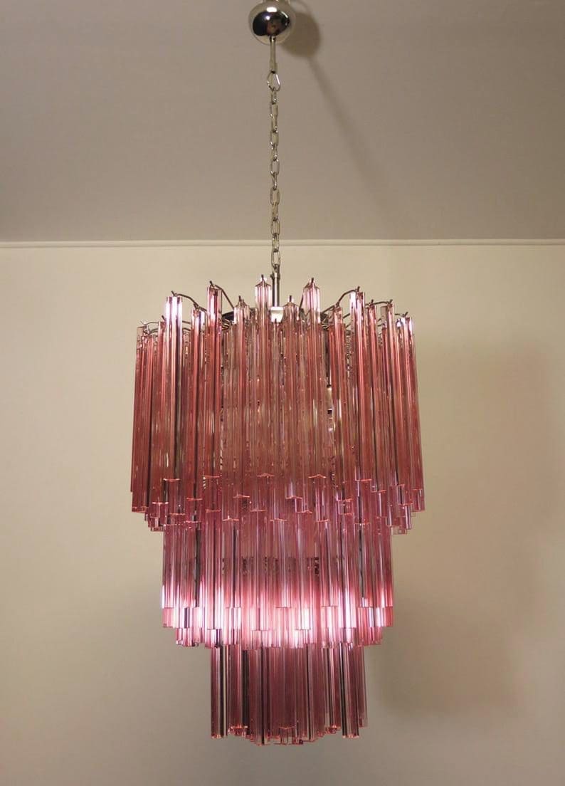 Murano Lysekrone - 184 prismer - Rosa