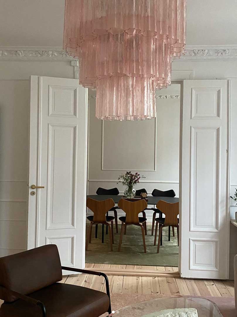 Murano Lysekrone - 52 tuber - Rosa Krom blank