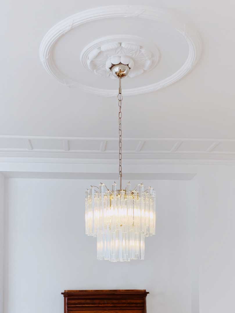 Murano Lysekrone - Arianna - 107 prismer - Klar Krom blank