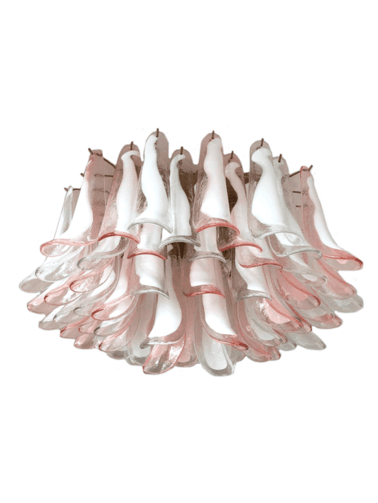 Murano taklampa - 64 kronblad - Rosa/Vit
