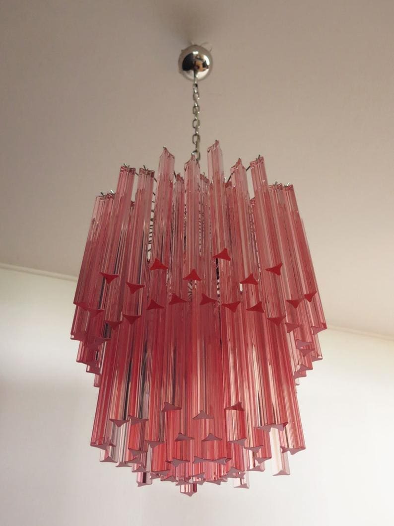 Murano ljuskrona - 107 prismer - Rosa