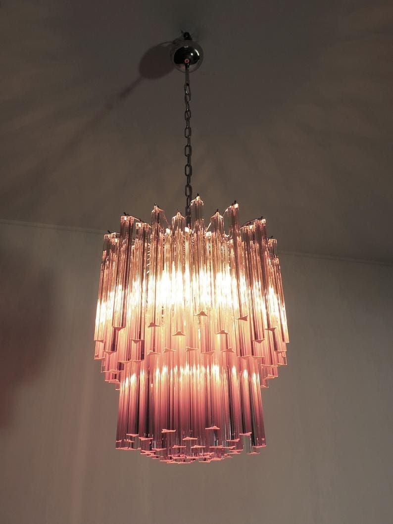 Murano ljuskrona - 107 prismer - Rosa