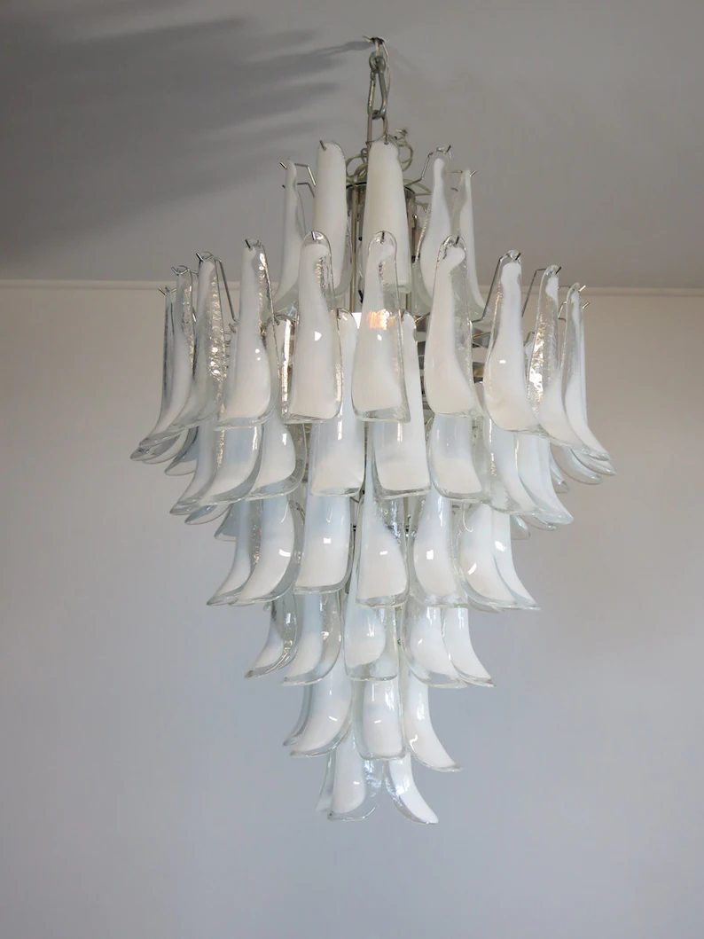 Murano chandelier - 85 petals - White/transparent