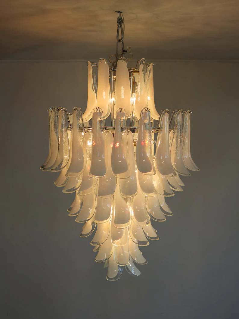 Murano chandelier - 85 petals - White/transparent