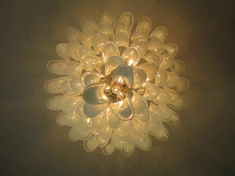 Murano chandelier - 85 petals - White/transparent