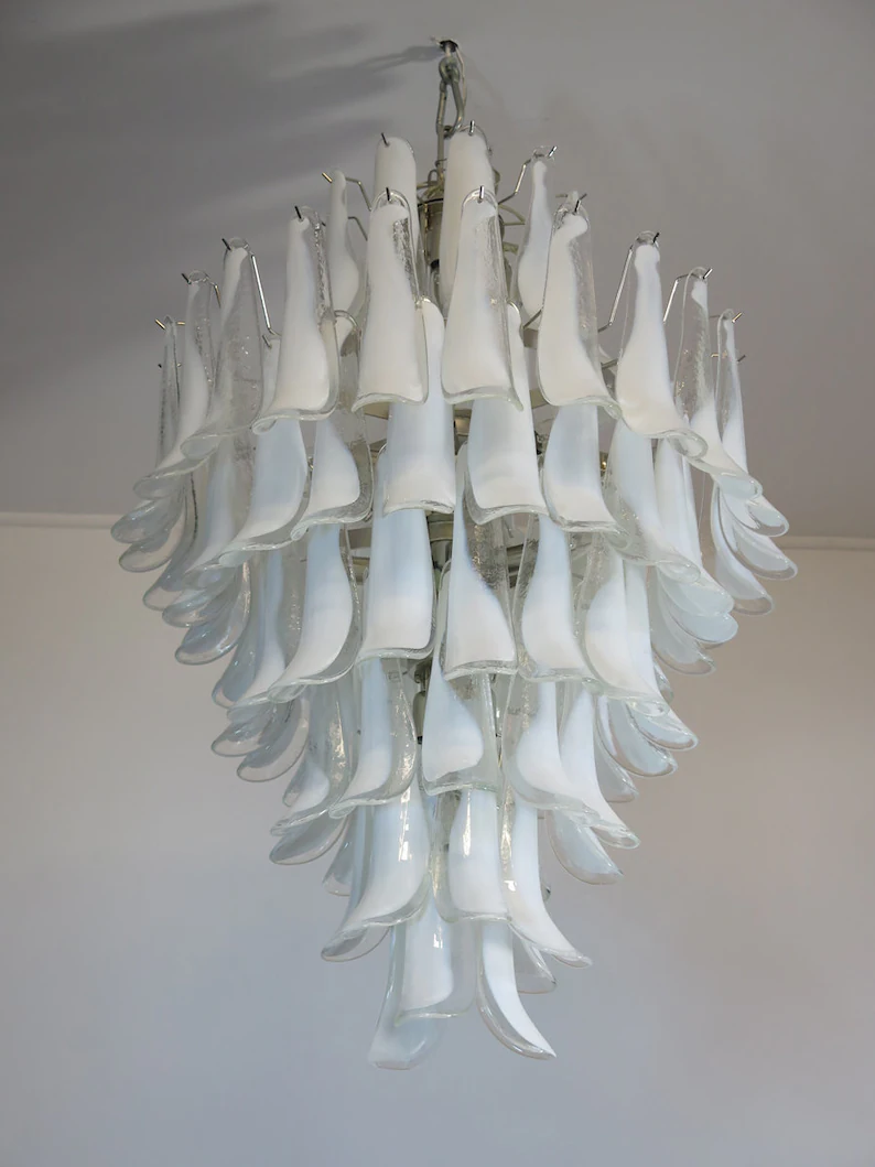 Murano chandelier - 85 petals - White/transparent