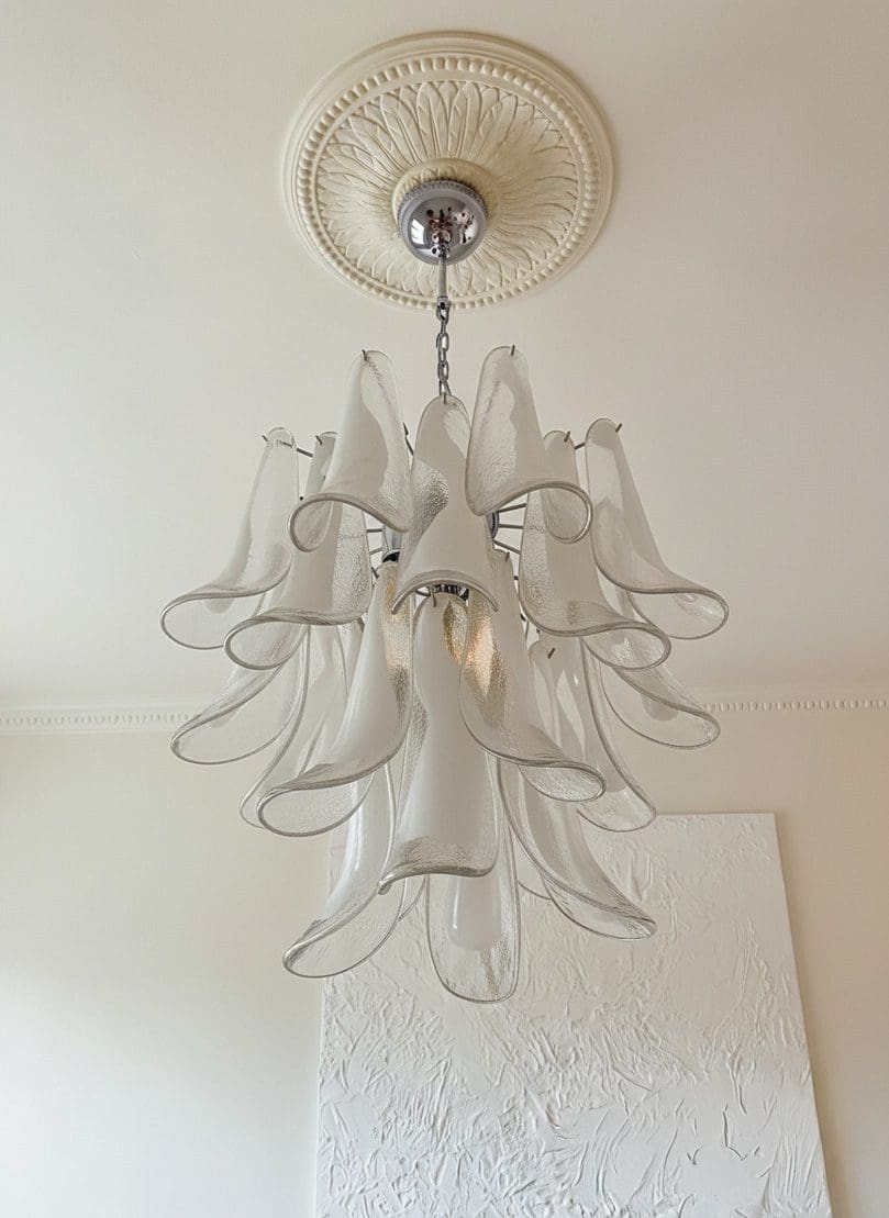 Murano lysekrone - 26 Lattimo - Klar/hvid Krom blank