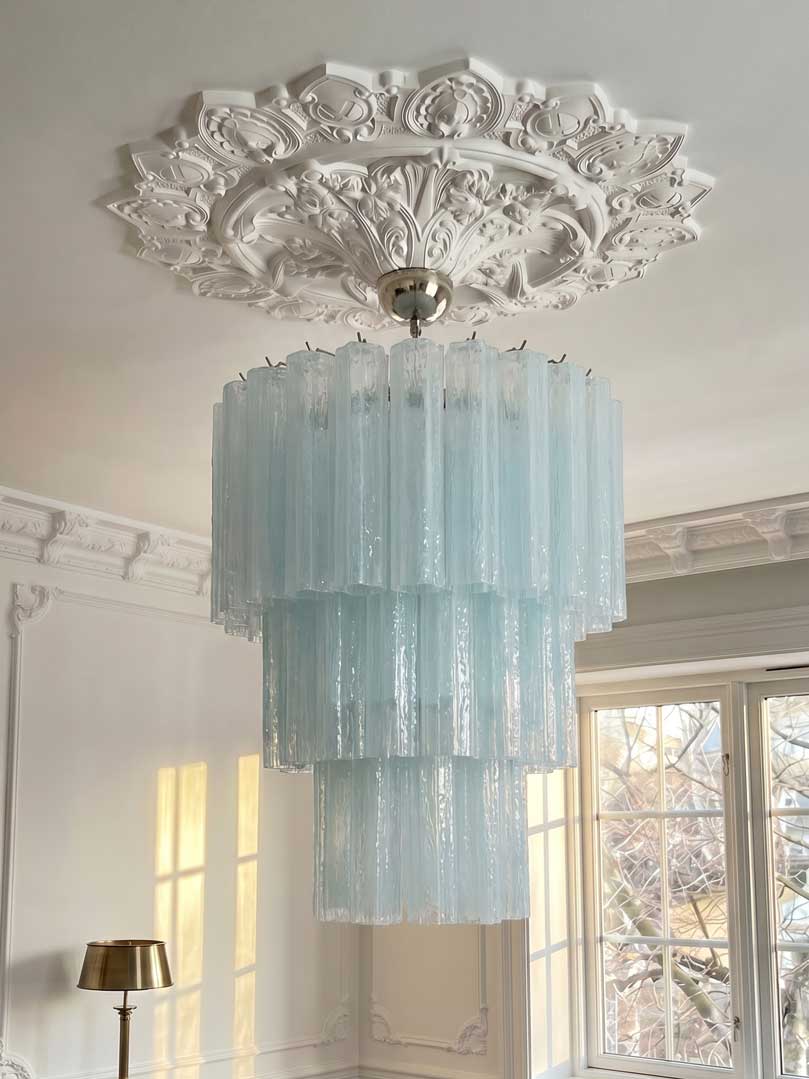 Murano lysekrone - 52 tuber - Opal Krom blank