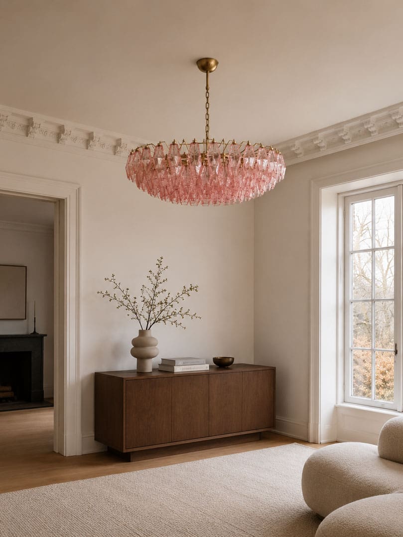 Murano Lysekrone - Poliedri - 185 glas - Rosa Mat guld patineret