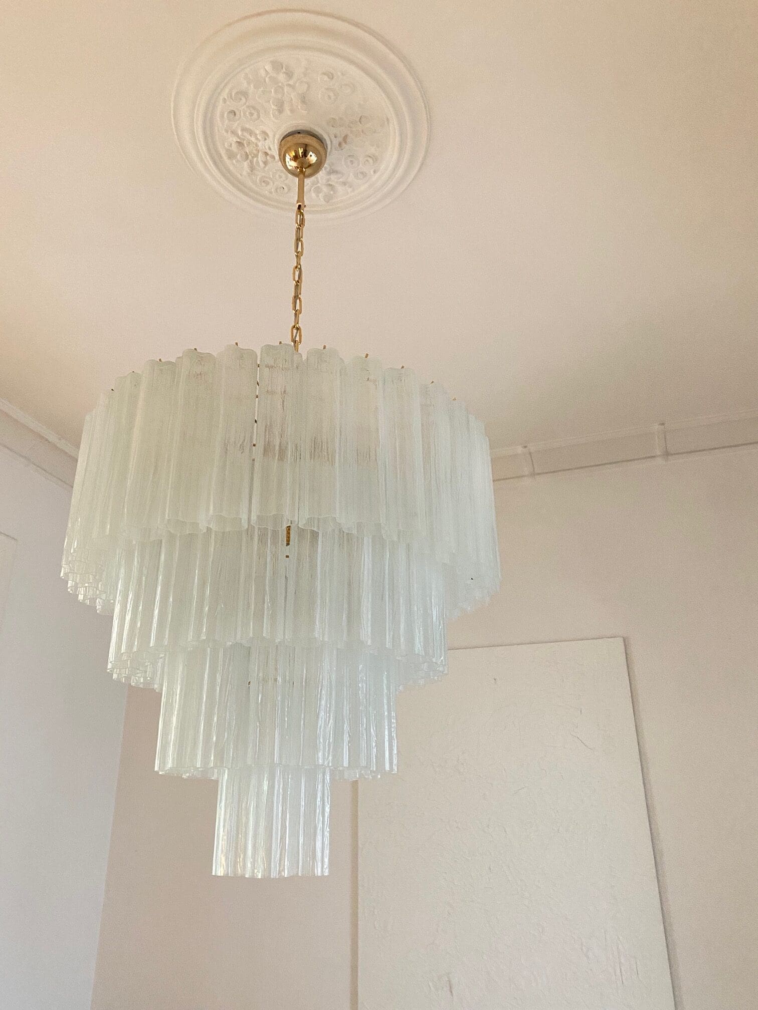 Murano lysekrone - 78 tuber - Opal silk Krom blank