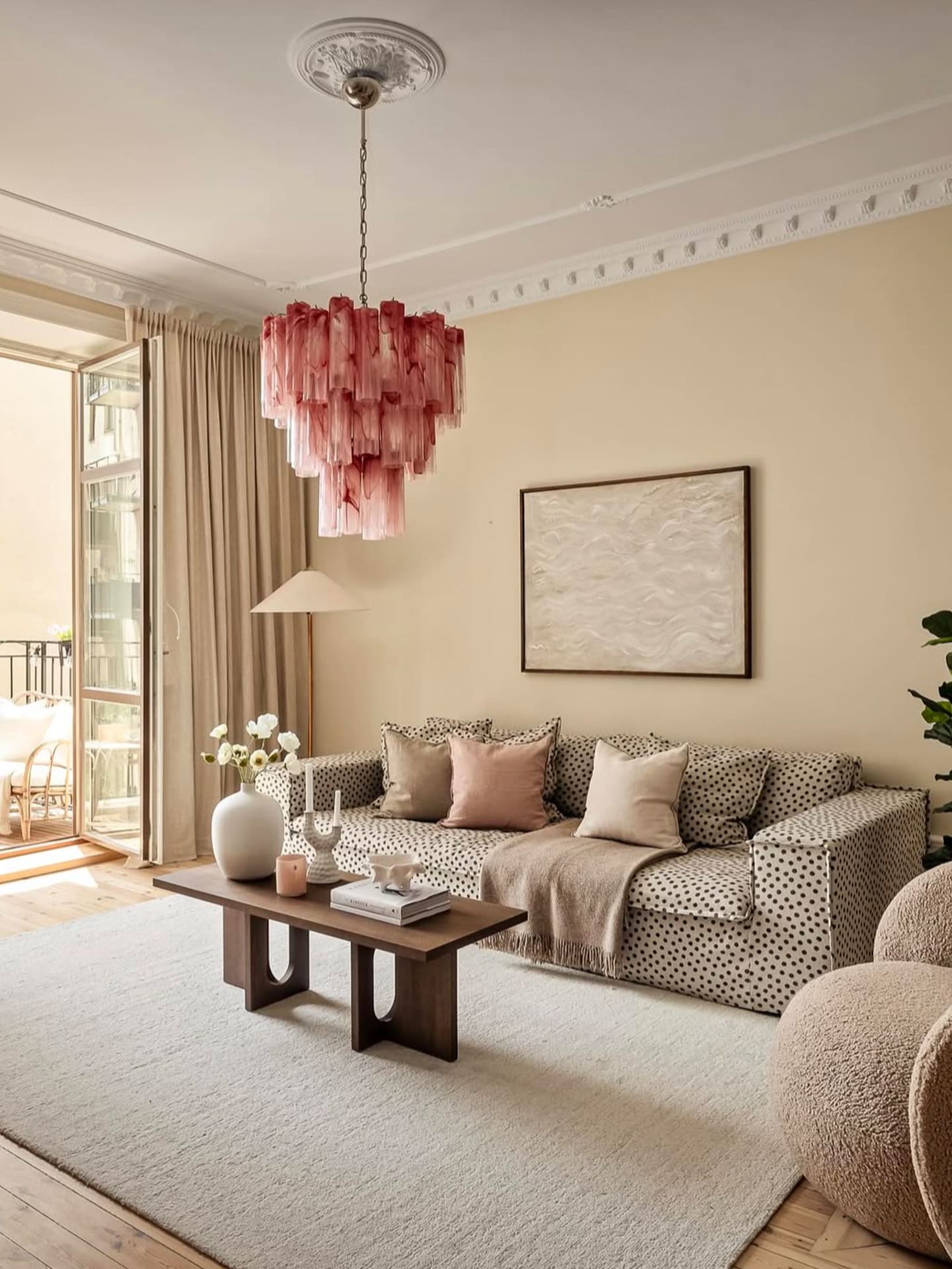 9530 - Alabaster pink murano chandelier - Cherry Vintage Interior