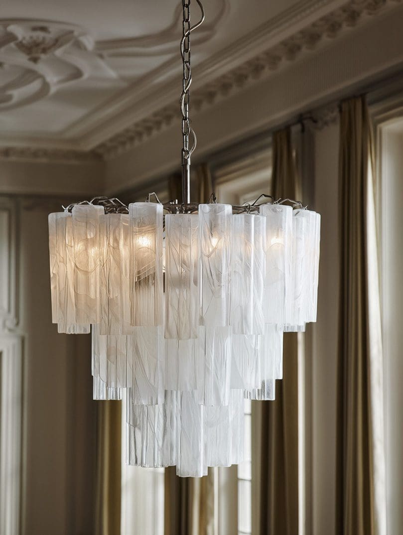 Murano Lysekrone - 48 tuber - Alabaster hvid Krom blank