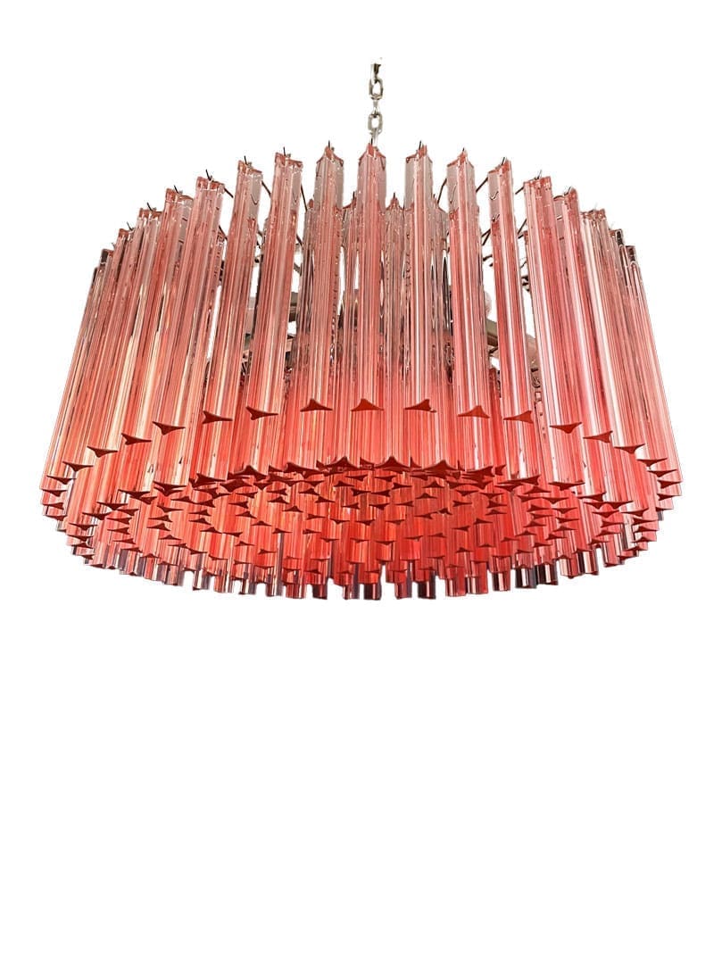 Murano Lysekrone  -  Triedri Rund  -  265 prismer  -  Rosa/pink Krom patineret