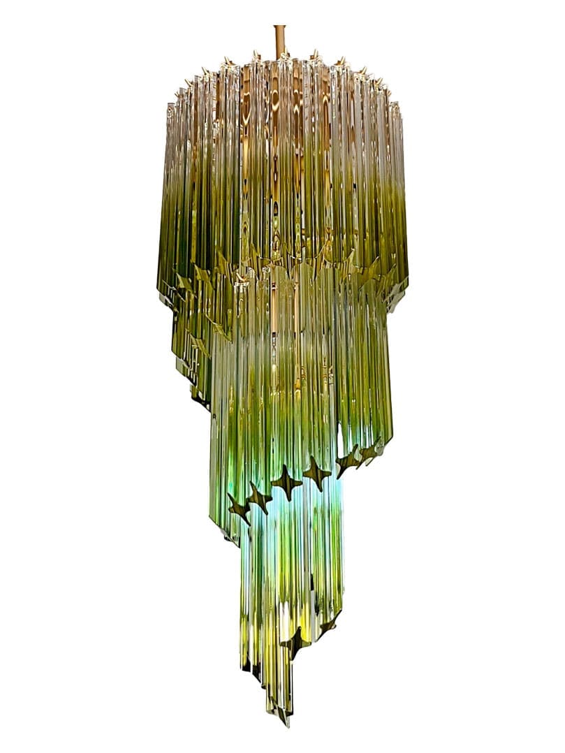 Murano Lysekrone - Spiral - 54 prismer - Grøn Krom blank