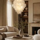 murano disc chandelier hanging in livingroom
