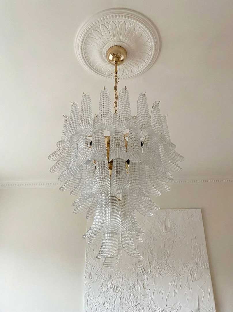 Murano Lysekrone - 52 Kronblade - Curvi - Klar Krom blank