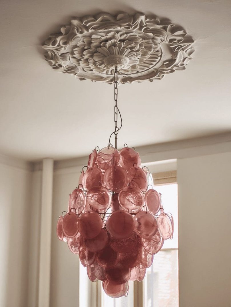 Murano-lysekrone – 87 skiver – Rosa Alabast