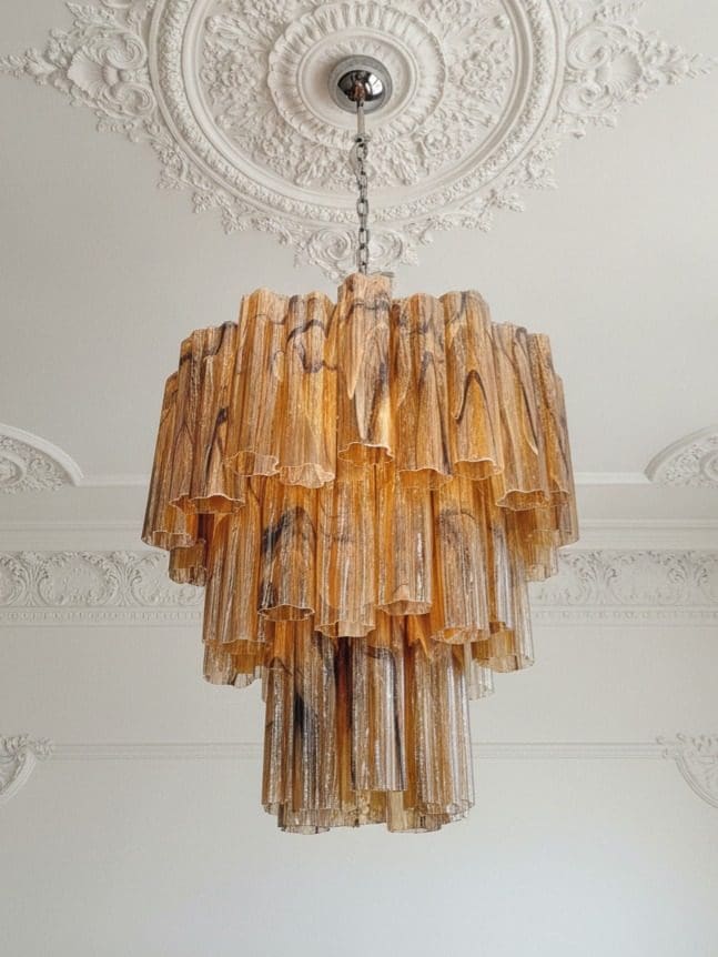 Murano Lysekrone - 48 tuber - Alabaster Rav/Sort Krom blank