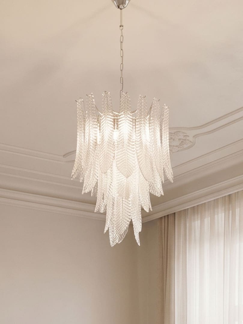 Murano Lysekrone - 52 Felci - Transparent Krom blank